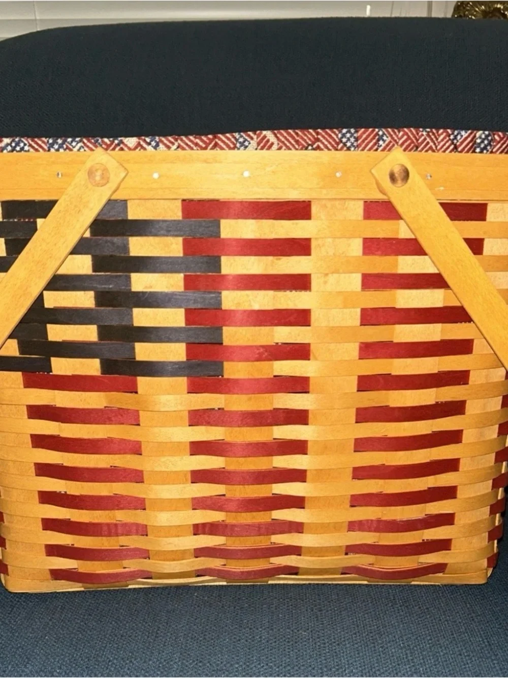 Longaberger 1998 Collectors Club 25th Anniversary Flag Basket Set Combo /2 Liner